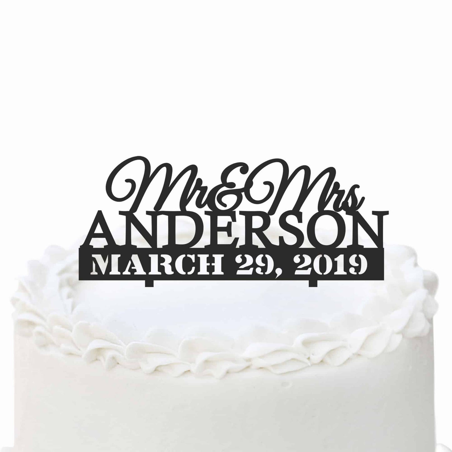 Mr & Mrs Last Name and Date Wedding Cake Topper