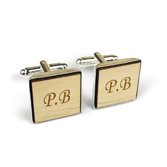 Square Wooden Cufflinks with Initials
