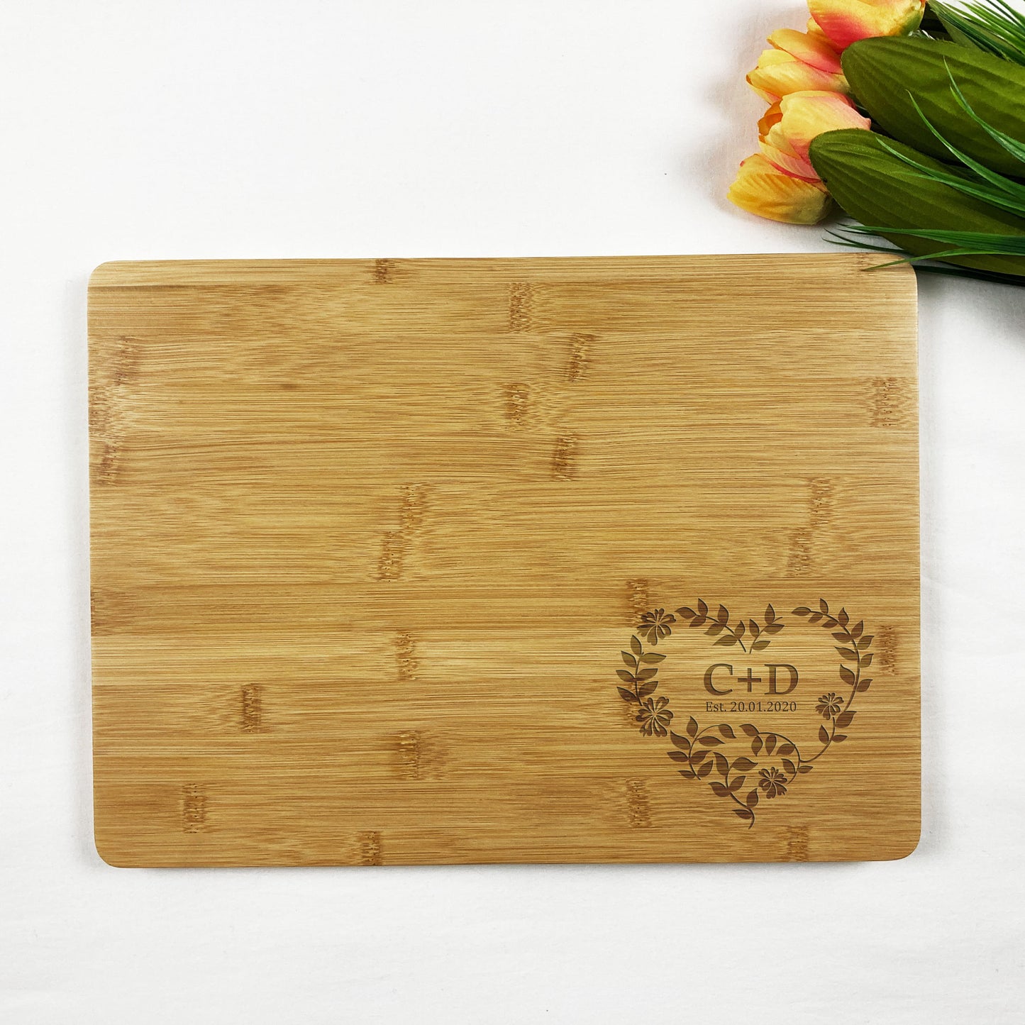 Floral Heart with Initials & Date Chopping Board Gift