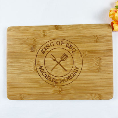King Of BBQ Wooden Chopping Board Gift Fathers Day Birthday Valentines Day
