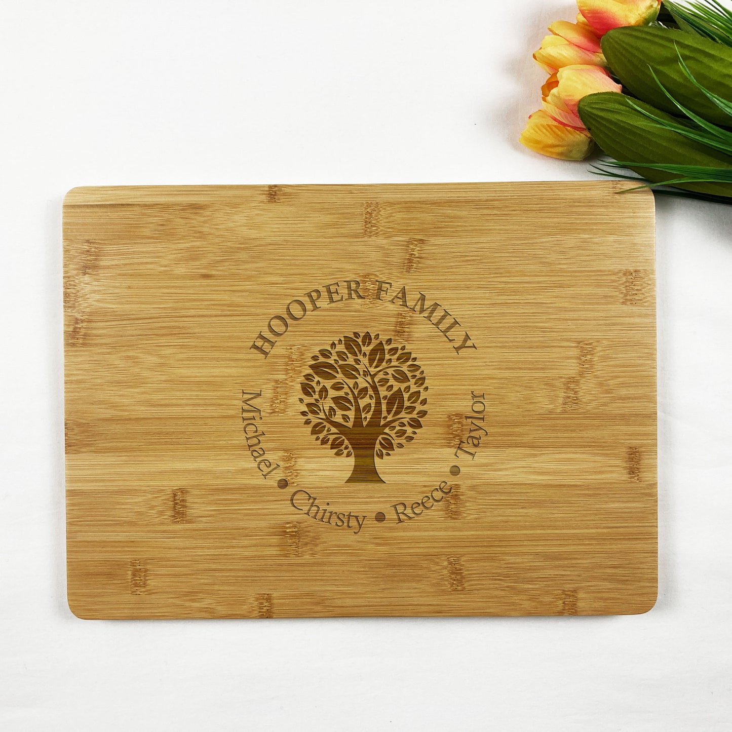 Family tree with Names Wooden Chopping Board