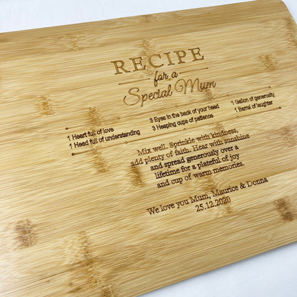 Recipe for Mum Wooden Chopping Board Gift Mothers Day