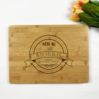 Mr & Mrs Badge Wooden Chopping Board Gift