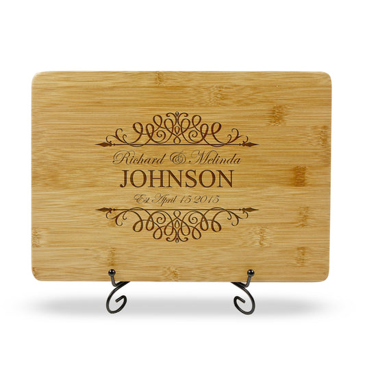 Mr & Mrs Chopping Board Gift with Family Name & Date
