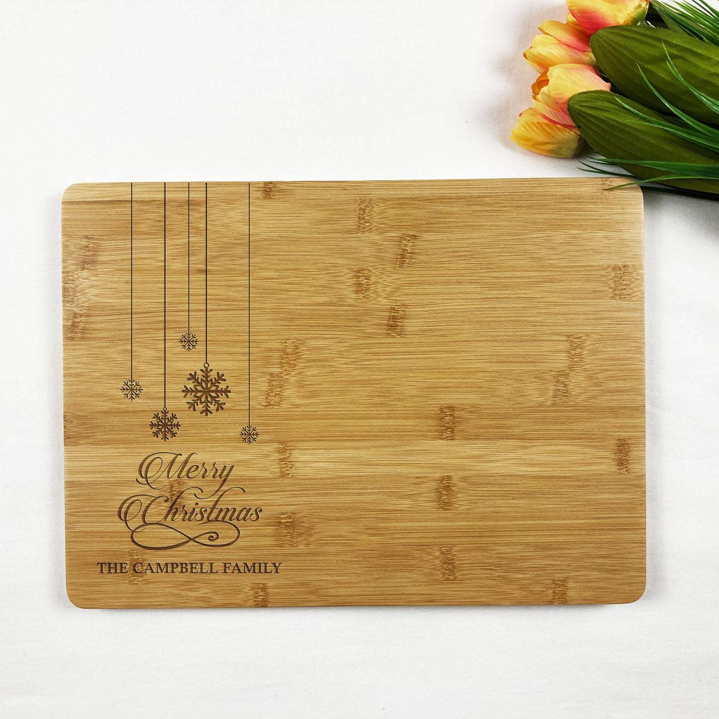 Merry Christmas Snowflakes Engraved Wooden Chopping Board Family Gift