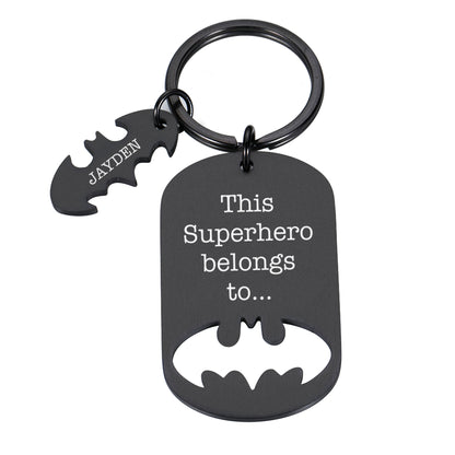 Batman Fathers Day Key ring Gift Dad This Superhero belongs to