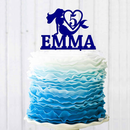 Little Mermaid Birthday Cake Topper with Name and Number
