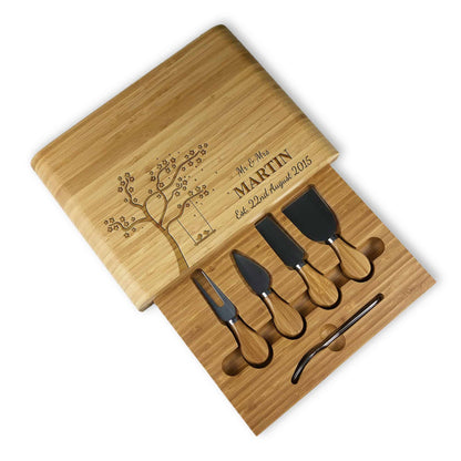 Tree Design Wooden Cheese Board Gift with Knives