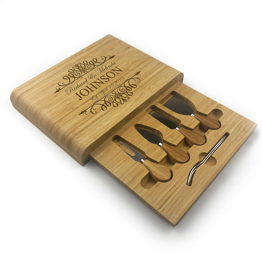 Wooden Cheese Cutting Board Gift Set with Knives New Home Wedding Anniversary