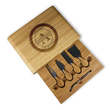 Wedding Mothers Day Wooden Cheese Board with Knives Set