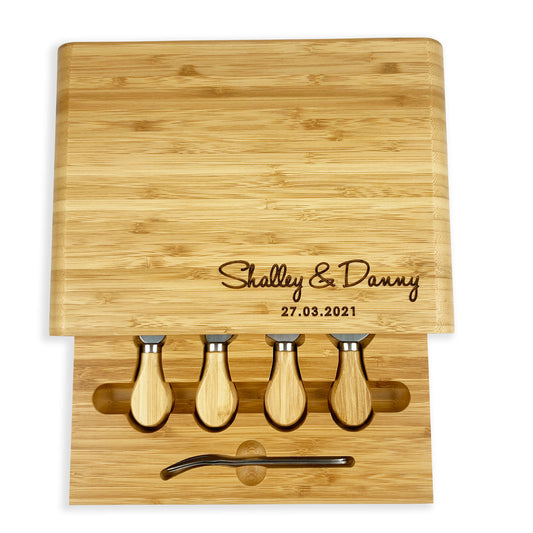 Wooden Cheese Cutting Board Gift Set with Knives Wedding Anniversary Newly Weds
