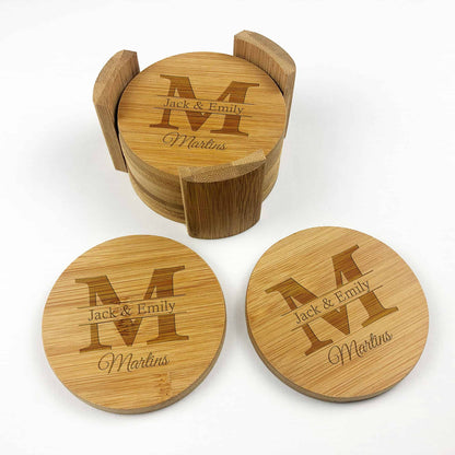 6 Pieces Round Bamboo Coasters Wedding Anniversary Gift