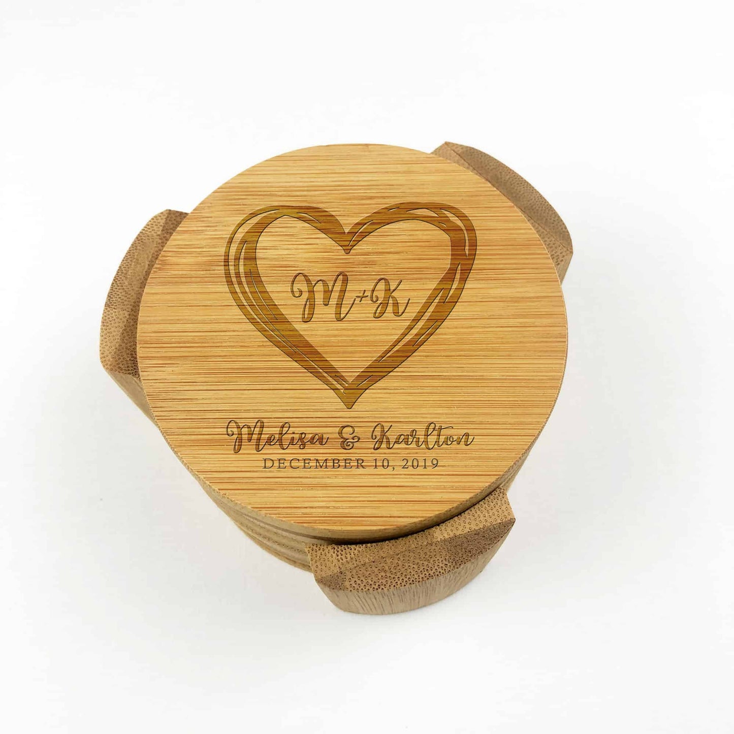 6 Pieces round Bamboo coasters Wedding Engagement Gift