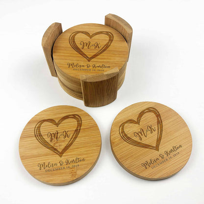 6 Pieces round Bamboo coasters Wedding Engagement Gift