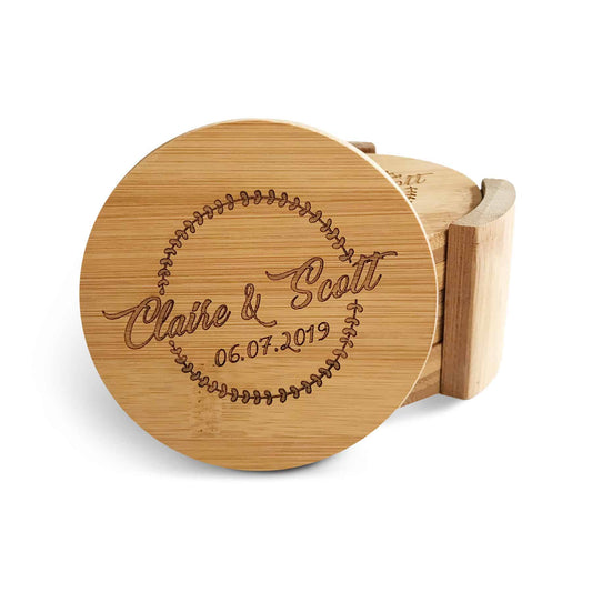 6 Pieces Round Bamboo Coasters with Stand