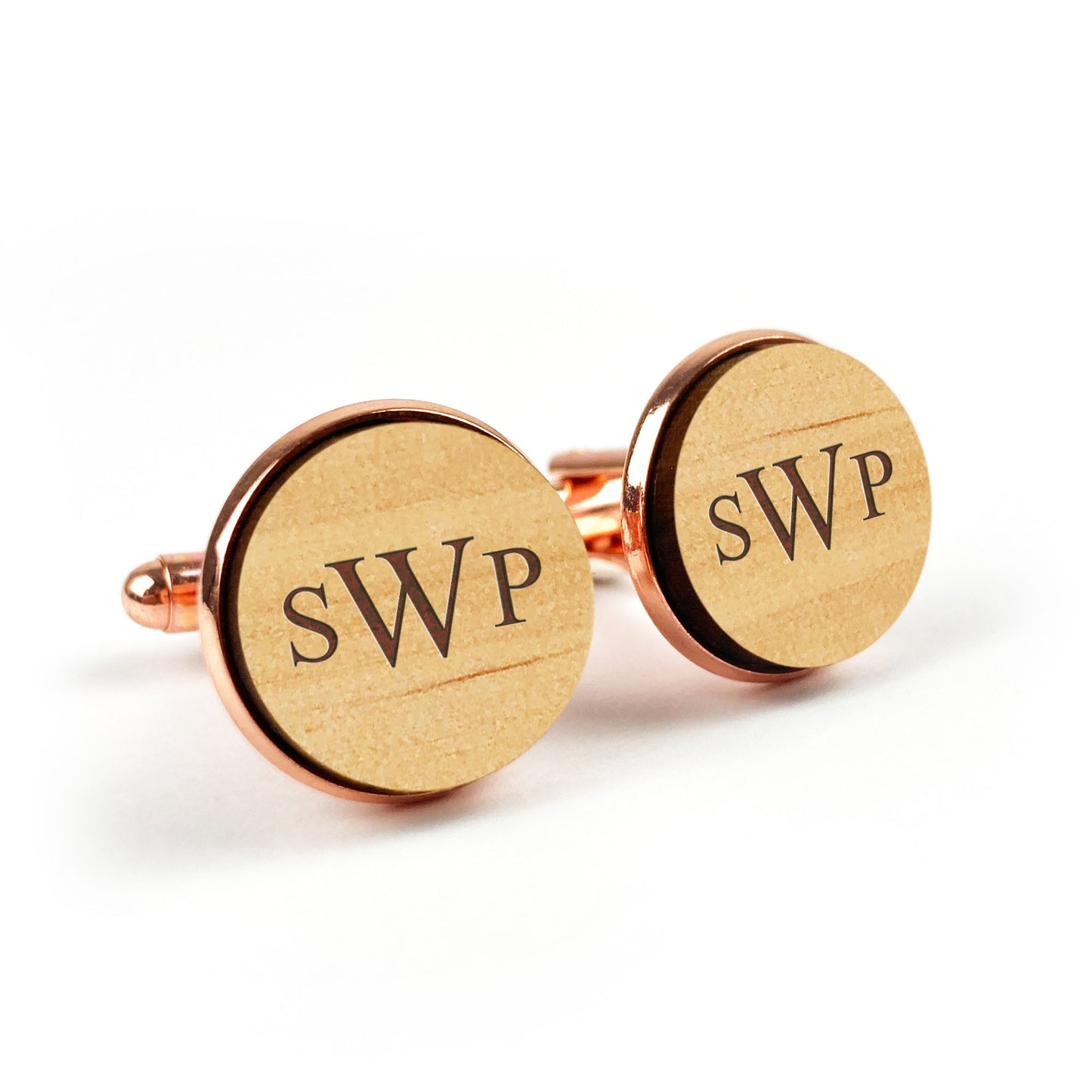 Round Wooden Engraved Wedding shirt Cufflinks Gift with Custom Initials