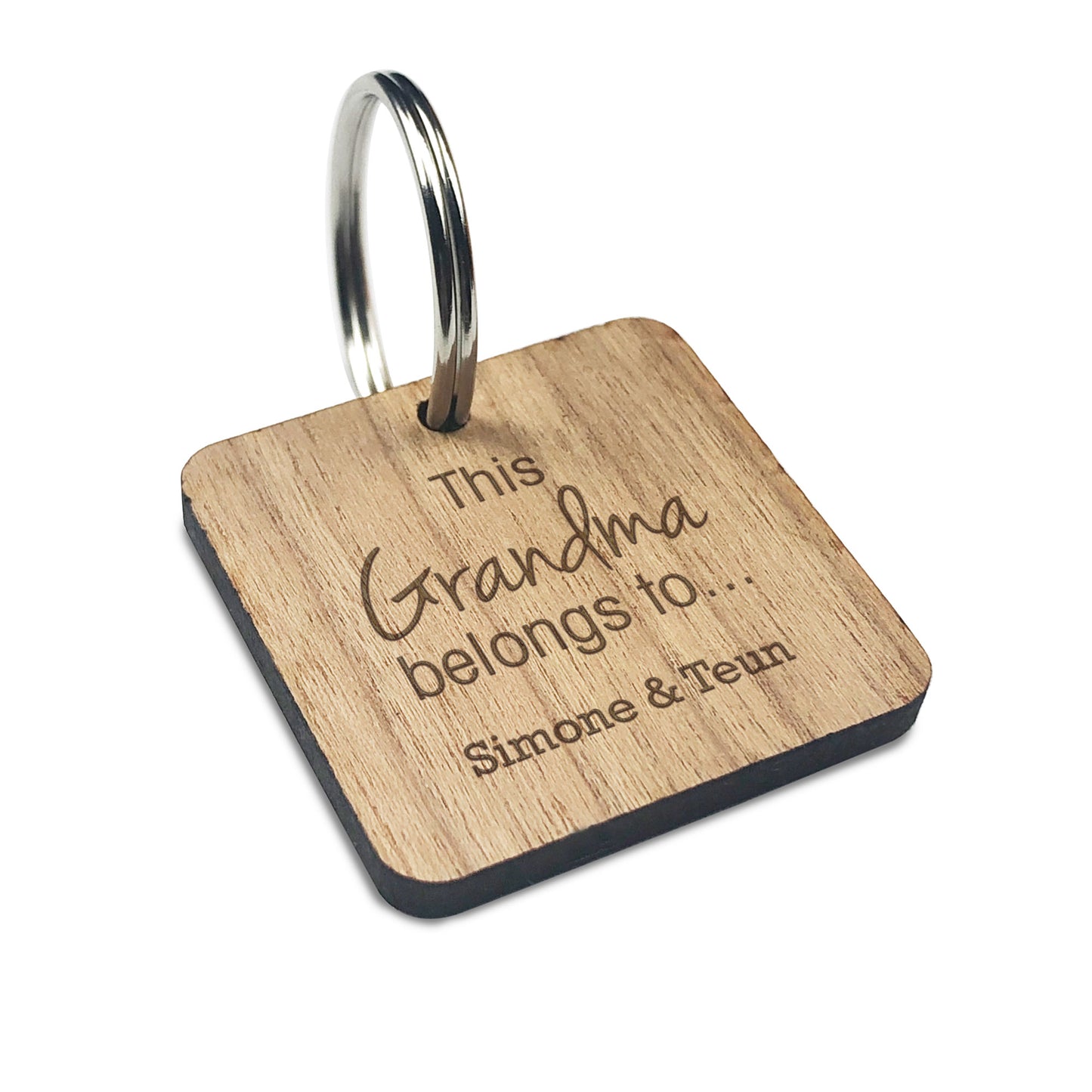 Personalised Square This Grandma Belongs to  Wooden Keyring Gift
