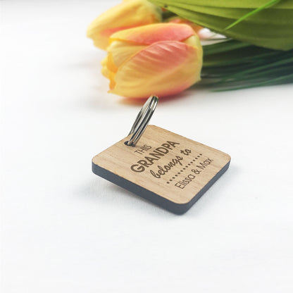 This Grandpa Belongs to Square Wooden Key ring Gift Fathers Day Birthday