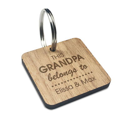 This Grandpa Belongs to Square Wooden Key ring Gift Fathers Day Birthday