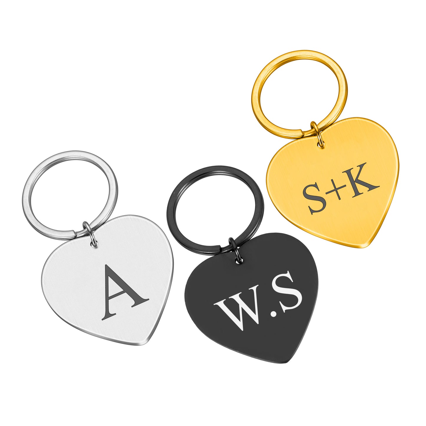 Laser Engraved Metal Heart Custom Alphabets Letters Initials Key ring Gift