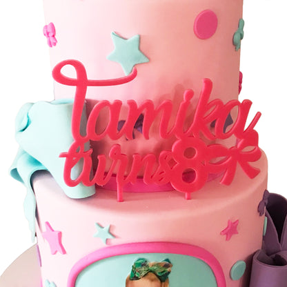 Bow Birthday Cake topper with Name and Year