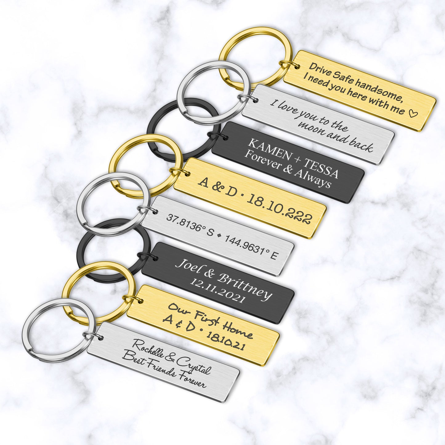 Custom Message Names Date Key ring Gift for Boyfriend Dad Mum Couple Anniversary