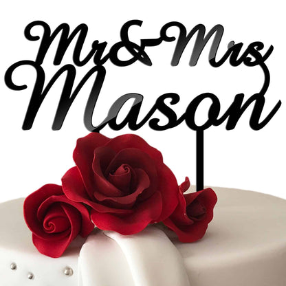 ersonalised Acrylic Mr & Mrs and Name Wedding Cake Topper