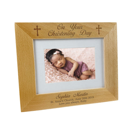 Christening Wooden Photo Frame Gift with Name Date