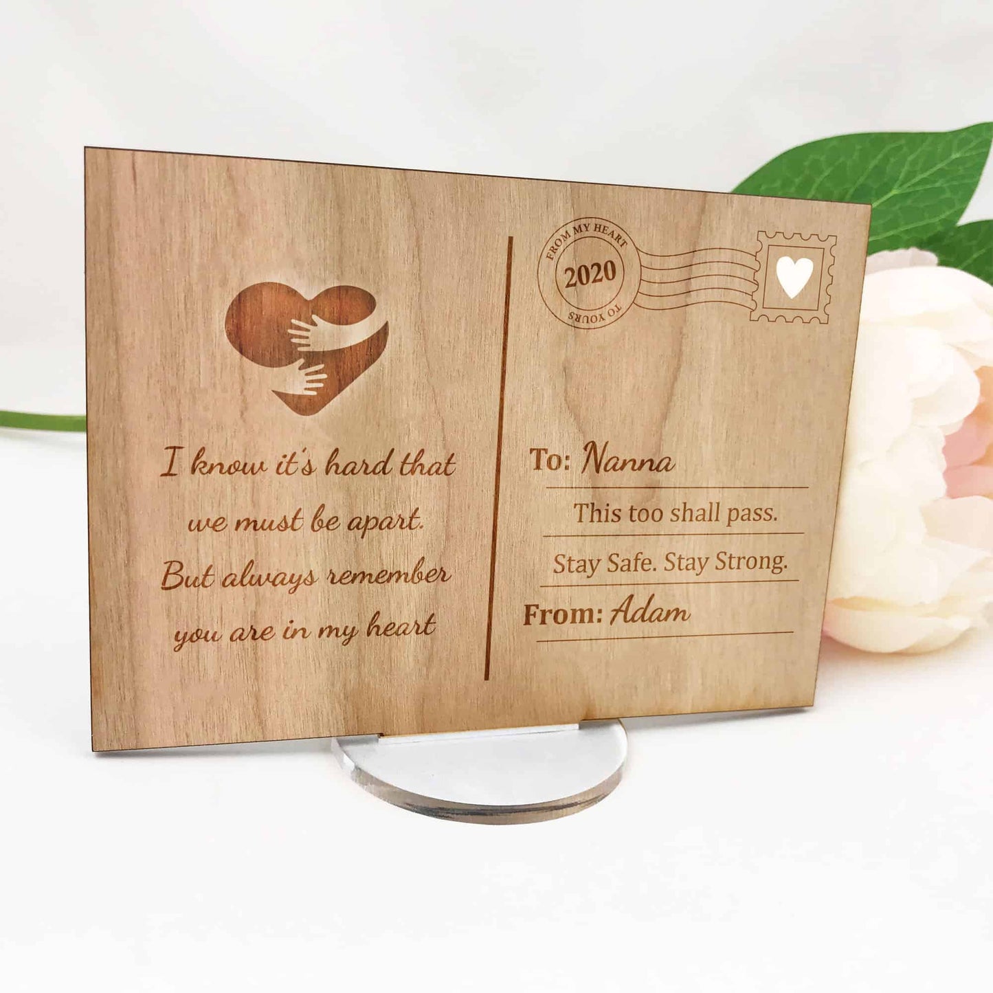 Wooden Engraved Post card Isolation Gift with stand