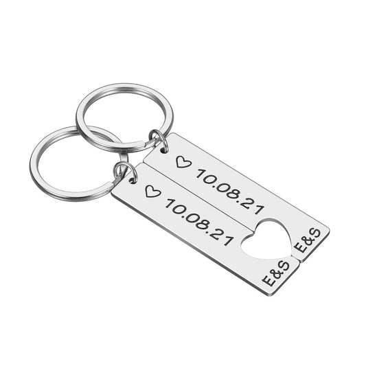 2 x Personalised Hollow Heart Keyring Set Gift