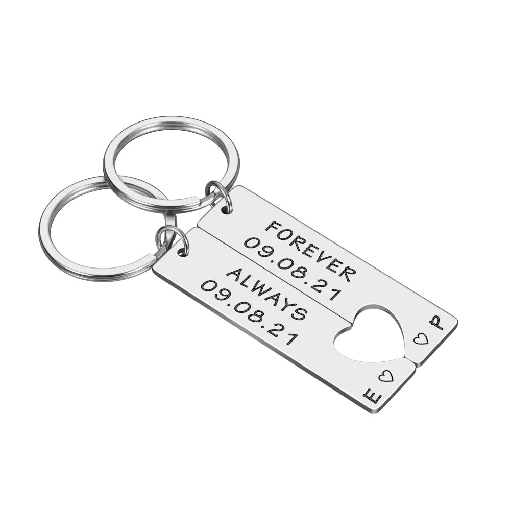 2 x Personalised Hollow Heart Key ring Set Gift