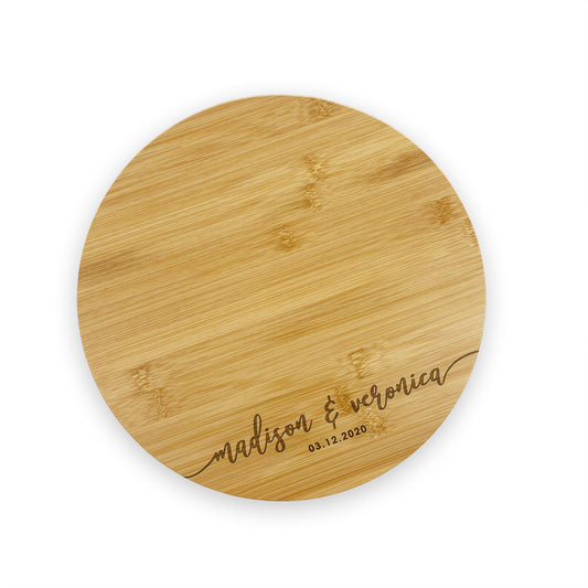 Round Wooden Cutting Board Custom Couple Names Housewarming Gift