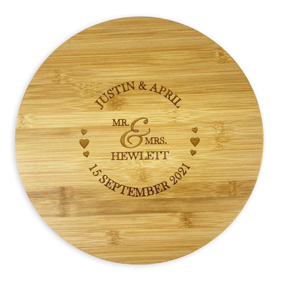 Round Wooden Cutting Board Custom Mr. & Mrs. Name & Date Wedding Gift