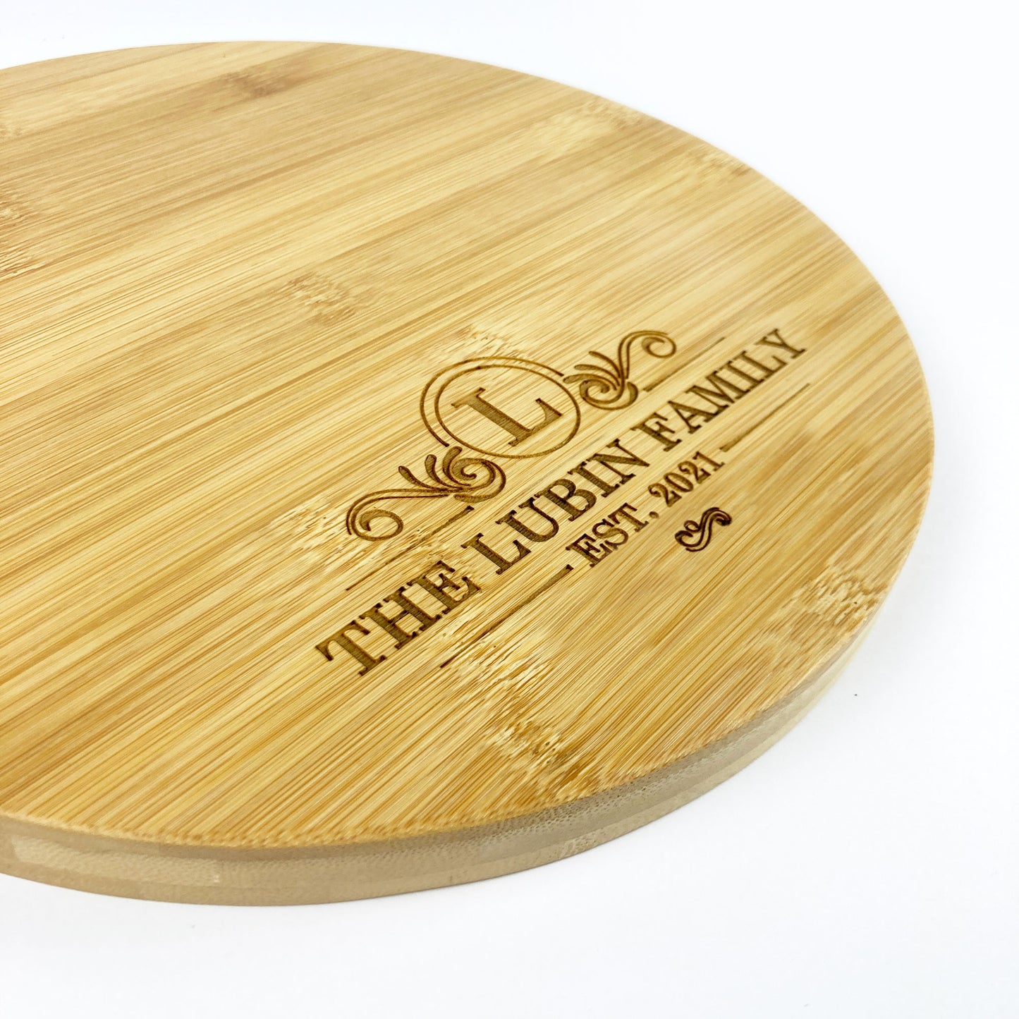 Round Wooden Cutting Board Custom Surname & Date Anniversary Gift