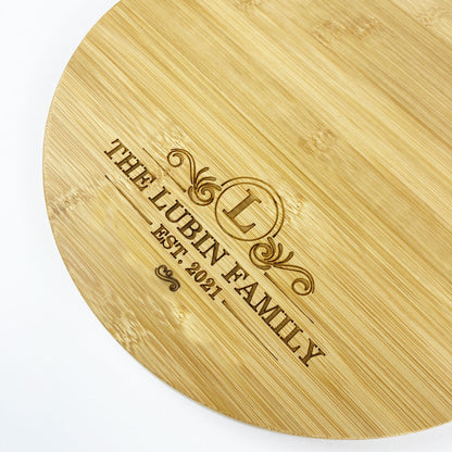 Round Wooden Cutting Board Custom Surname & Date Anniversary Gift