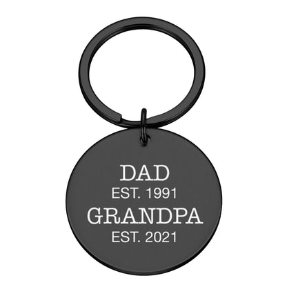 Engraved Round Metal Keyring Gift | Dad est. Grandpa est.