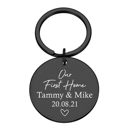 Engraved Our First Home Metal Key ring Gift Custom Names Date New Home Housewarming
