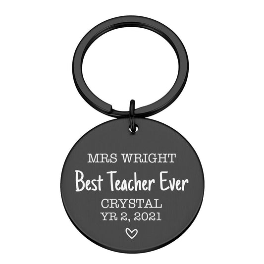 Engraved Best Teacher Ever Metal Key ring Gift Custom Names