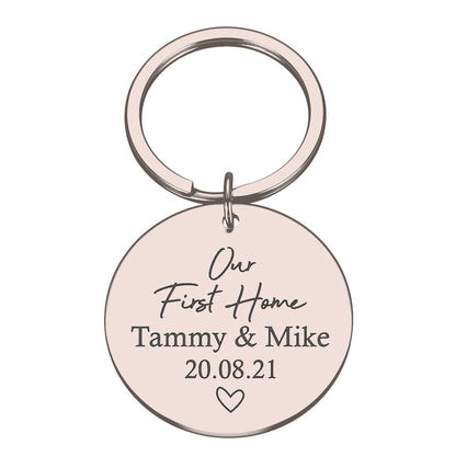 Engraved Our First Home Metal Key ring Gift Custom Names Date New Home Housewarming