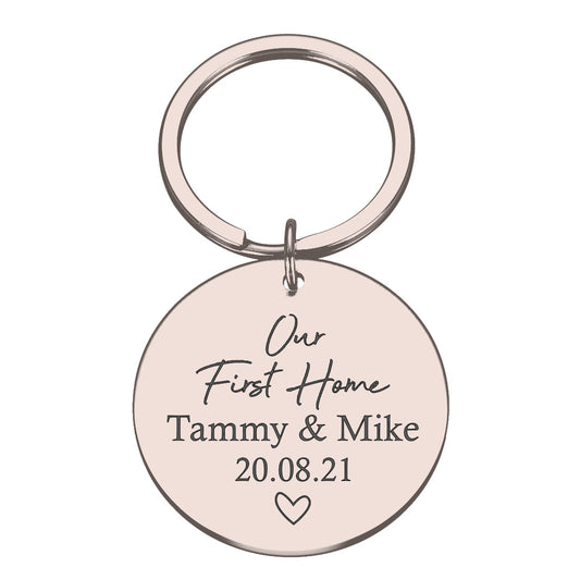Engraved Our First Home Metal Key ring Gift Custom Names Date New Home Housewarming