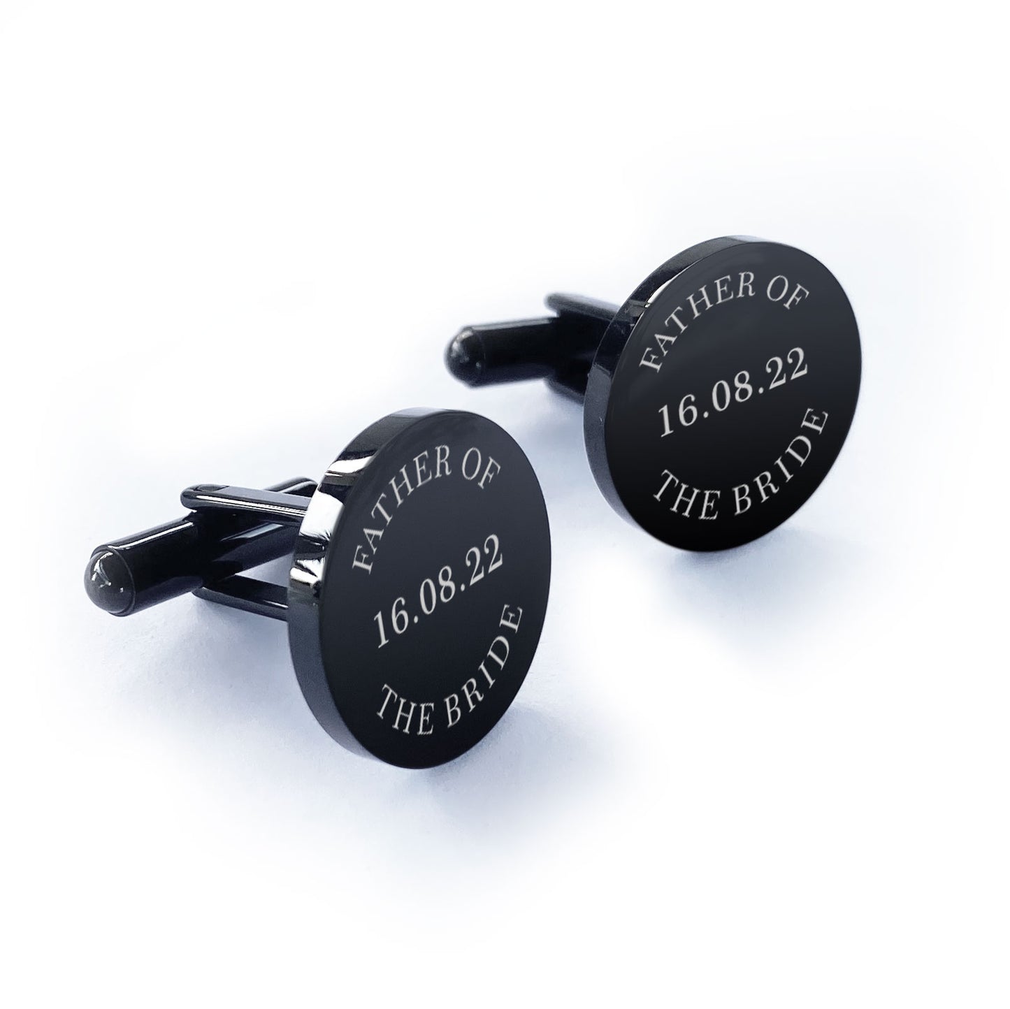 Engraved Round Stainless Steel Father of the Bride Mens Wedding Cufflinks Gift with Custom Date Text