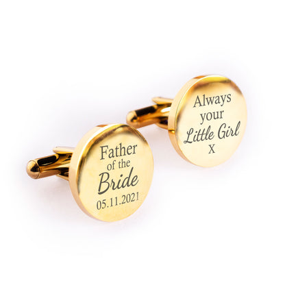 Engraved Stainless Steel Father of the Bride Always Your Little Girl Round Mens Wedding Cufflinks Gift with Custom Date