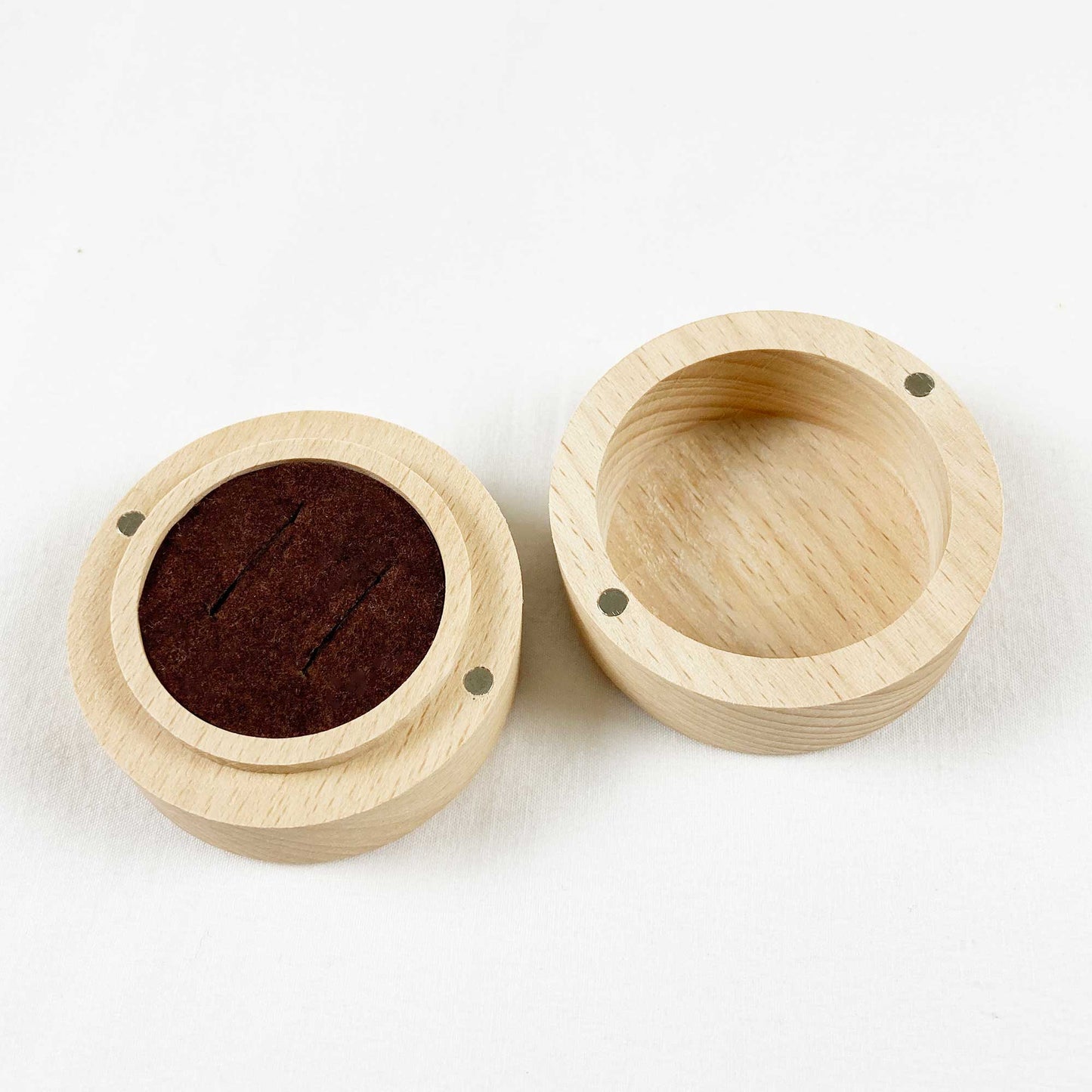 Round Wooden Engraved Mr. & Mrs. Forever Always Ring Holder Gift Box