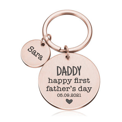Engraved Metal Keyring Gift Happy First Fathers Day Dad