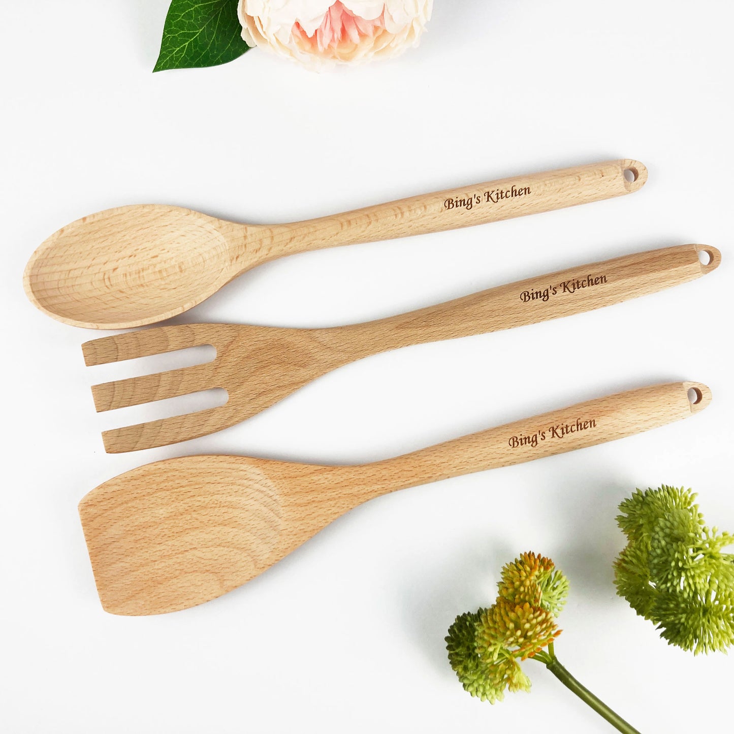 Engraved Wooden 3 Pieces Spoon Gift Set Wedding Anniversary Favours Special Gift