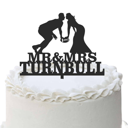 Rugby Football Mr & Mrs Wedding Cake topper with Last Name
