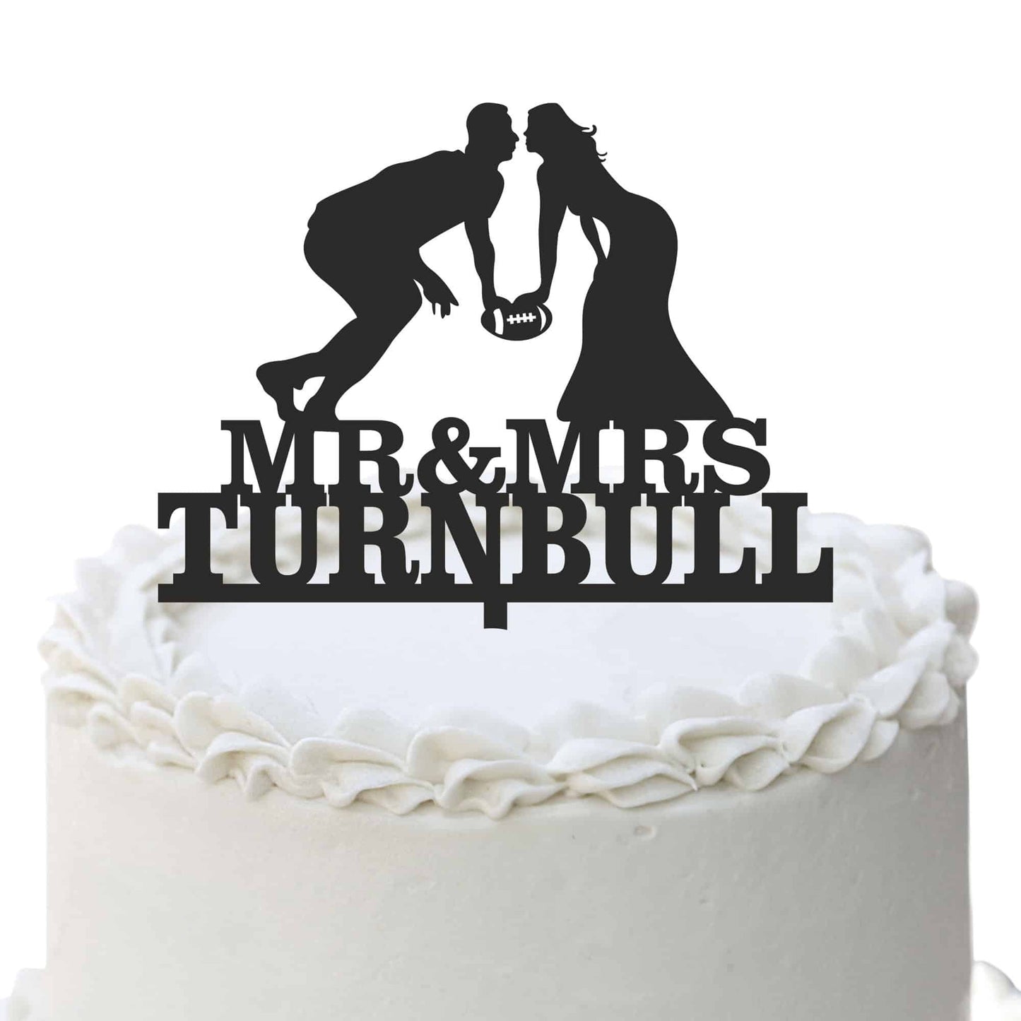 Rugby Football Mr & Mrs Wedding Cake topper with Last Name