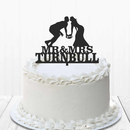 Rugby Football Mr & Mrs Wedding Cake topper with Last Name