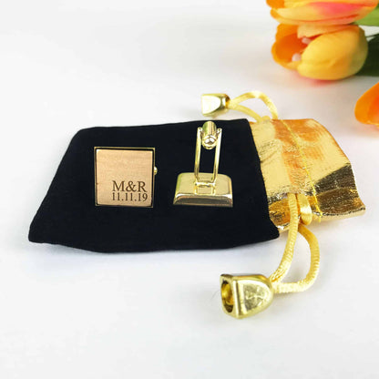 Square Wooden Initials and Date Men Wedding Cufflinks Gift