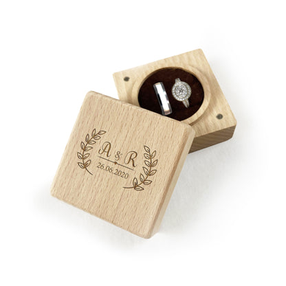 Engraved Ring Bearer Pillow Holder Gift Box Initials & Date Floral Frame